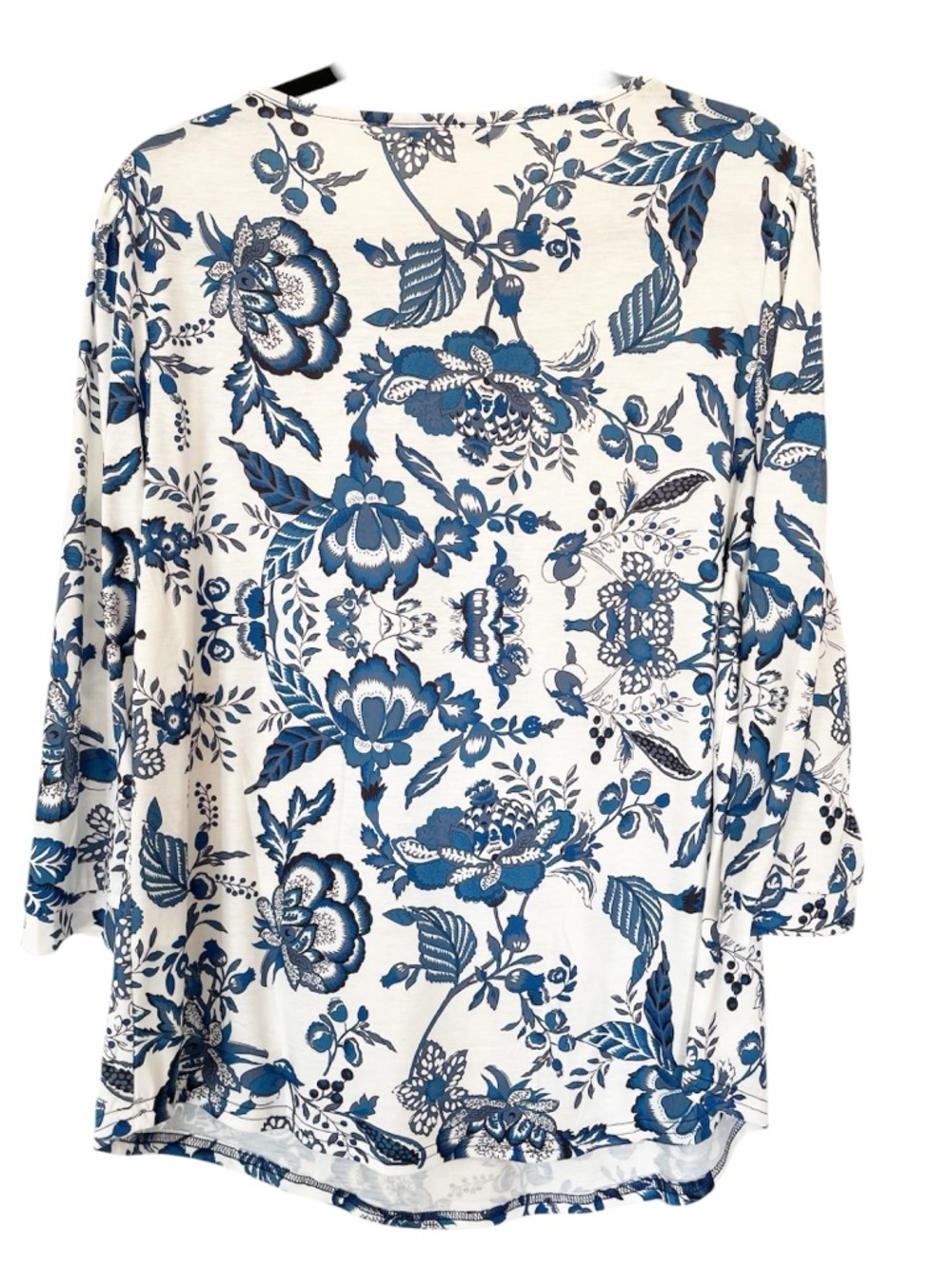 OFEEFAN Blue White Floral Scoop Neck Top XL - Picture 5 of 7